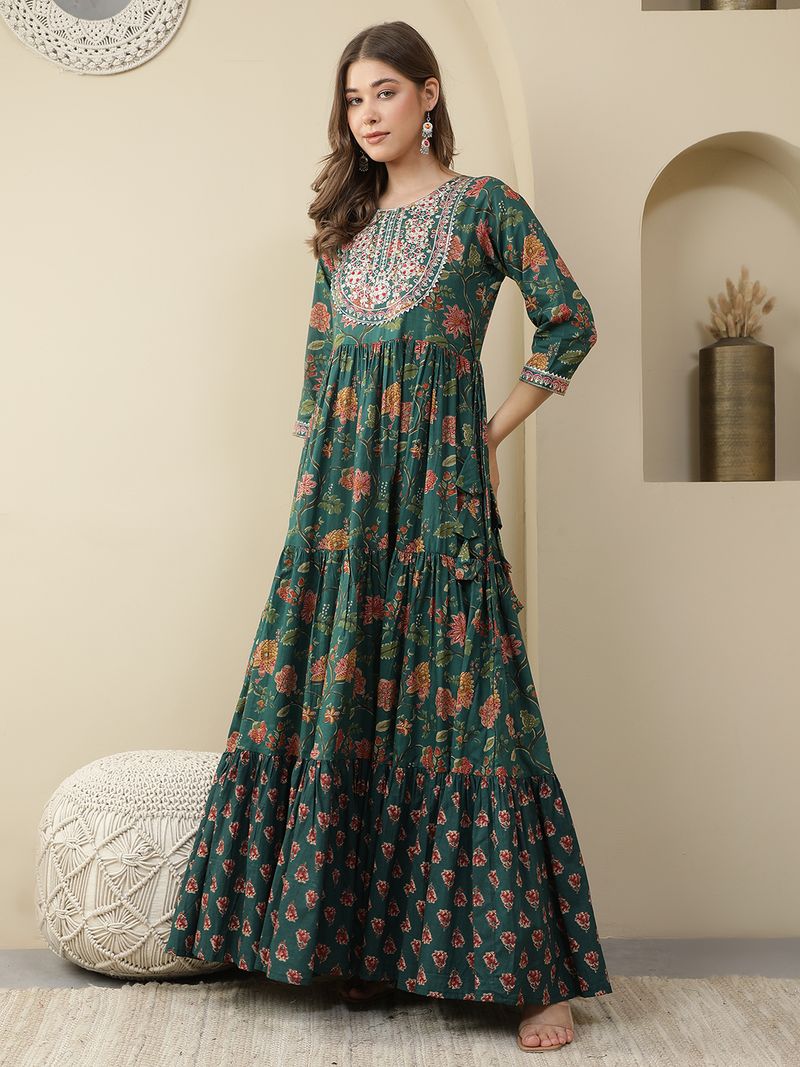 Women Click Printed Pure Cotton Anarkali Kurta for Women (Green) - Image 5