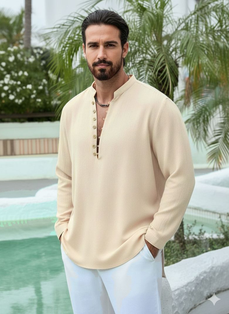 DIMMY Men Solid Cotton Blend A-line Kurta - Image 4