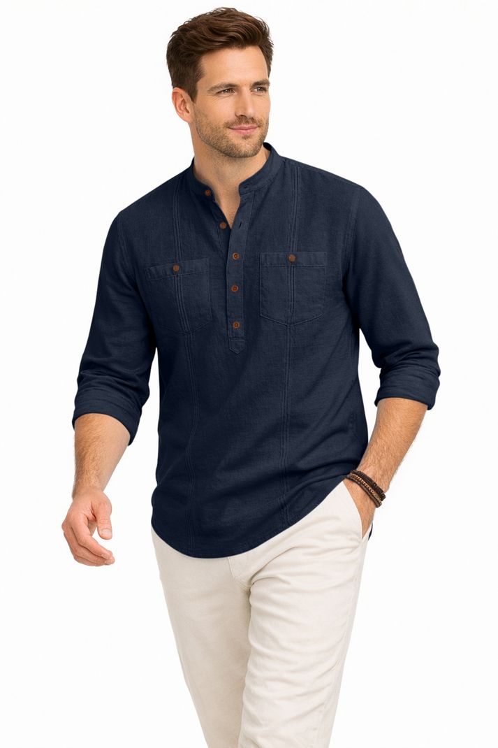 zbio Solid Linen Straight Kurta for Men - Image 6