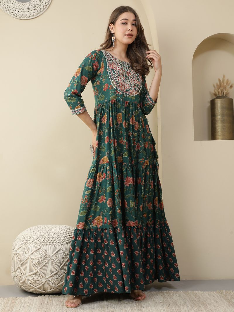 Women Click Printed Pure Cotton Anarkali Kurta for Women (Green) - Image 4
