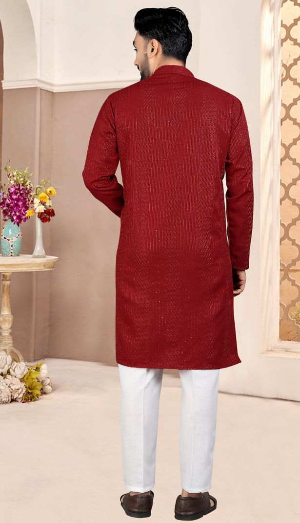 FOXDX Men's Cotton Rayon Straight Kurta - Image 3