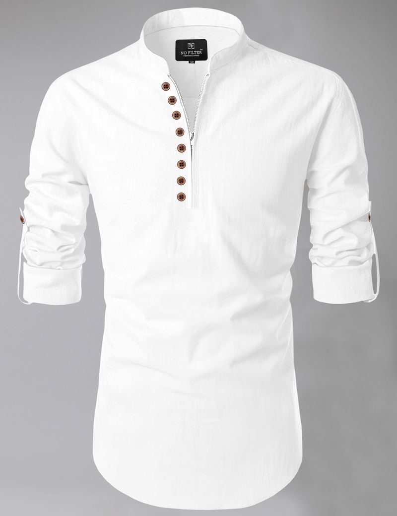 Nofilter Solid Pure Cotton Straight Kurta for Men (White) - Image 2