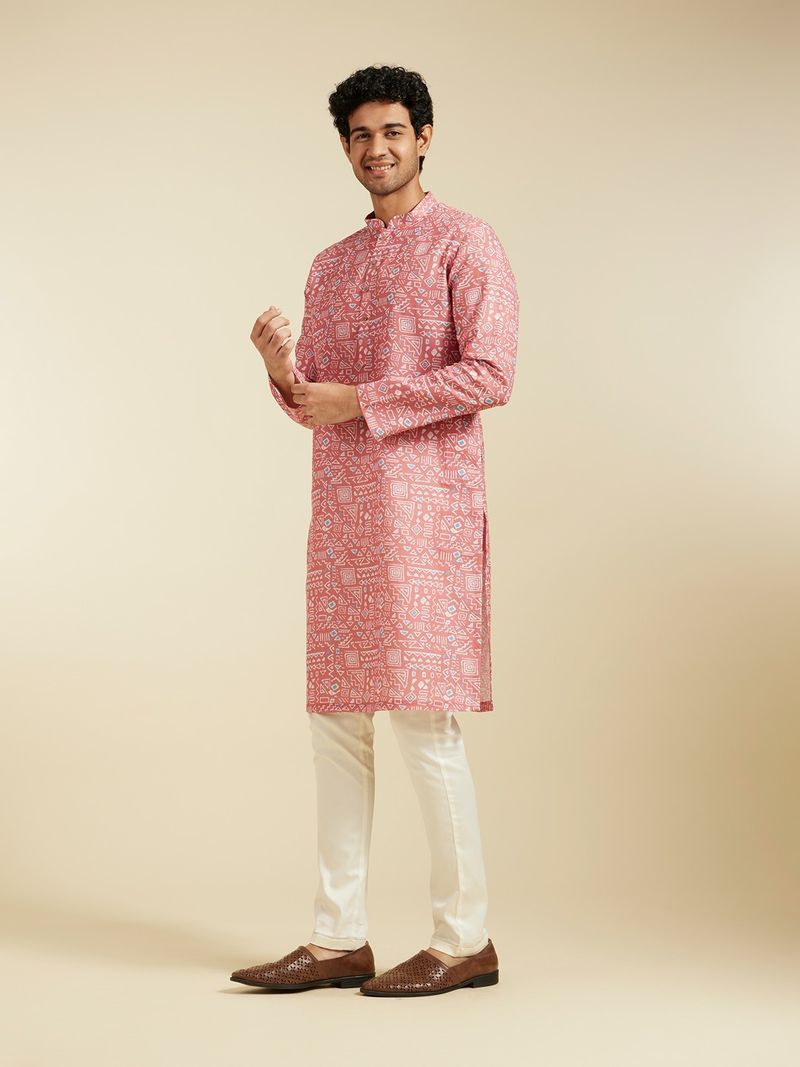 DIWAS by Manyavar Abstract Cotton Blend Straight Kurta (Red) - Image 5