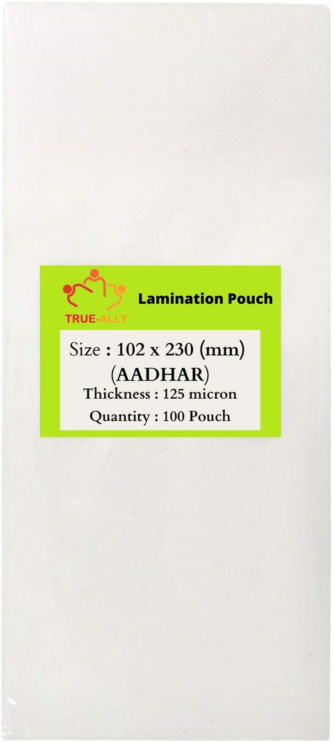 True-Ally Aadhar Card Size Ultra Glossy Clear Thermal Lamination Pouch ( 100mm X 225mm ) Transparent Waterproof Sheet For Home And Office ID Badge Lam