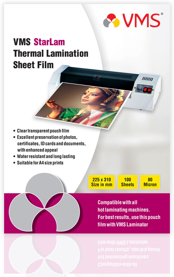 vms starlam thermal a4 lamination pouch 225x310mm 80 micron document certificate laminating sheet