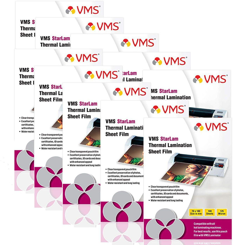 VMS Starlam Lamination Pouch 70mmx100mm 125 Micron Pack of 10 1000 Sheets for IDCard ID Badge Laminating Sheet 4.92 mil Pack of 10