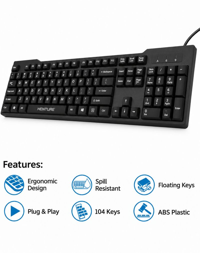 Henture Alive Set of 5 Keyboard and Mouse Combo with USB Hub - Image 3