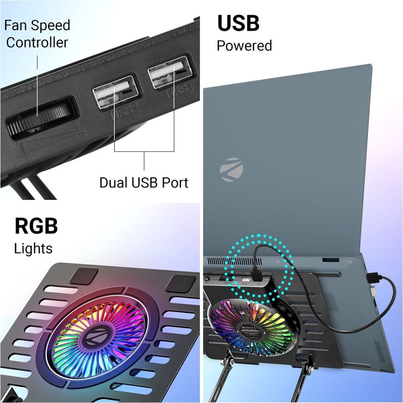 ZEBRONICS NS4000 PRO 2 Laptop Stand, 15.6 inch, 2xUSB - Image 4