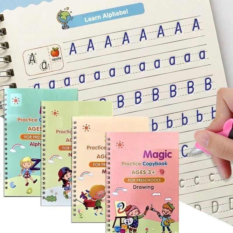 ZARQITO Magic practice copy book for preschool child 4Book+10Refills (Multicolor)