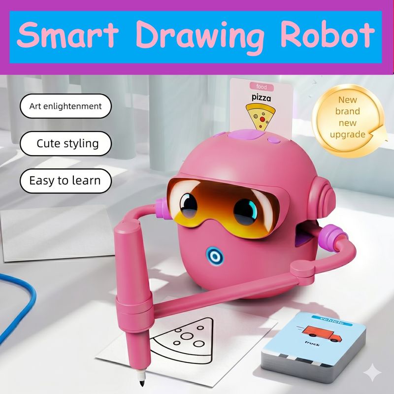 ADKD Drawing Robot for Kids Smart Drawing with 100 Flashcards & 2 Pens, Learning Toy (Pink) - Image 3