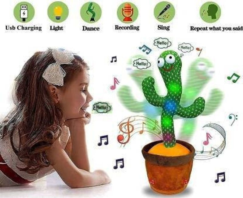 FINARO Cactus Toy For Kids With LIght light And Music With Usb Cable Talk And Dancing (Multicolor) - Image 3