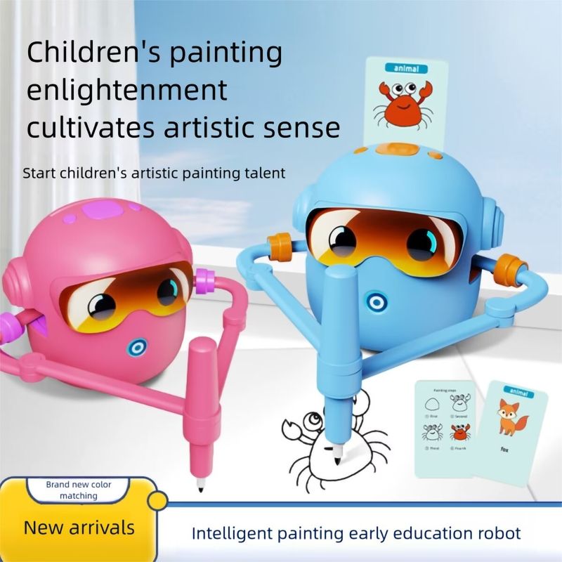 ADKD Drawing Robot for Kids Smart Drawing with 100 Flashcards & 2 Pens, Learning Toy (Pink) - Image 4