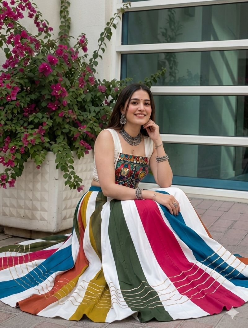 Muhurat Fashion Striped Semi Stitched Lehenga & Crop Top - Image 4