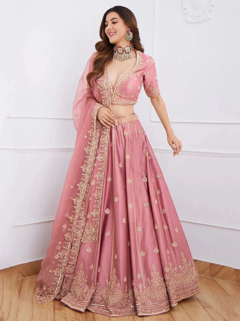Trivety Embroidered Semi Stitched Lehenga & Crop Top - Image 4