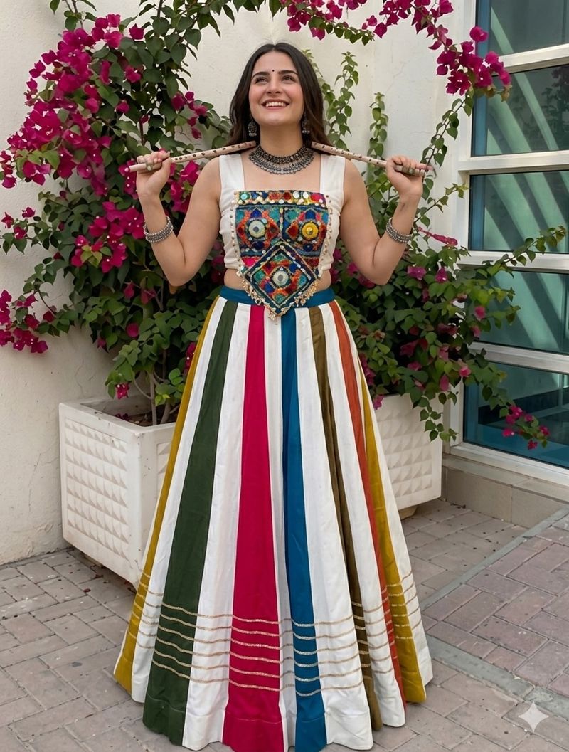 Muhurat Fashion Striped Semi Stitched Lehenga & Crop Top - Image 3
