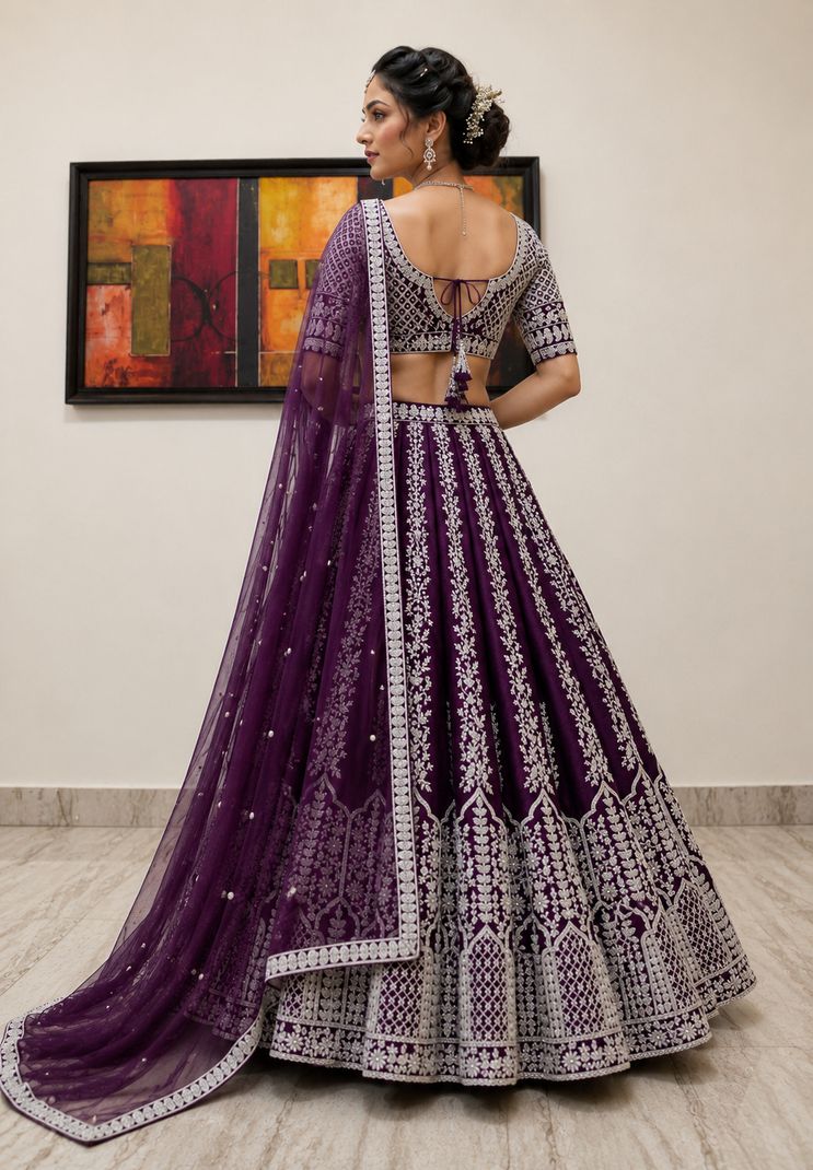 Zenavro Embroidered Semi Stitched Lehenga & Crop Top - Image 4