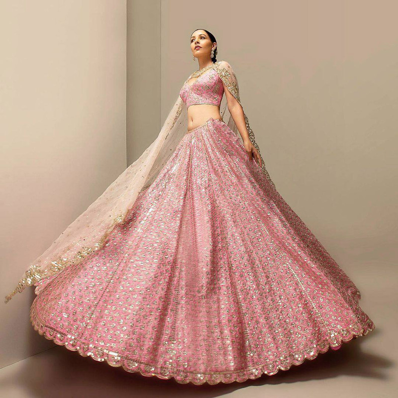 Trendmalls Embroidered Semi Stitched Lehenga (Pink)