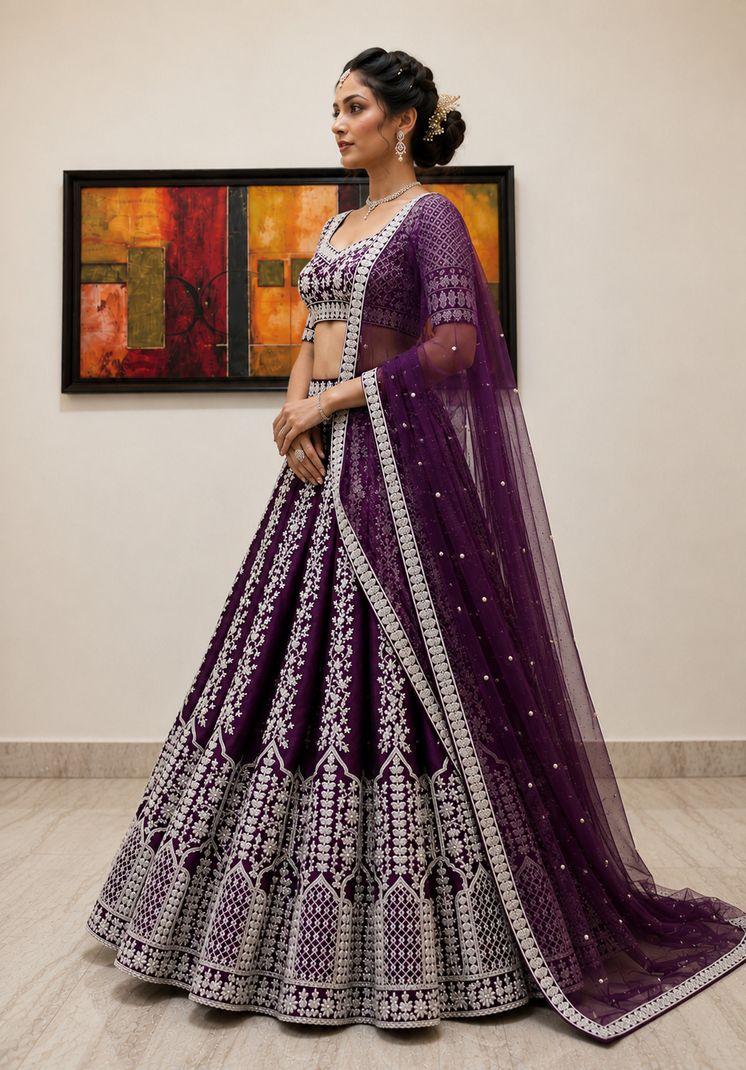Zenavro Embroidered Semi Stitched Lehenga & Crop Top - Image 5