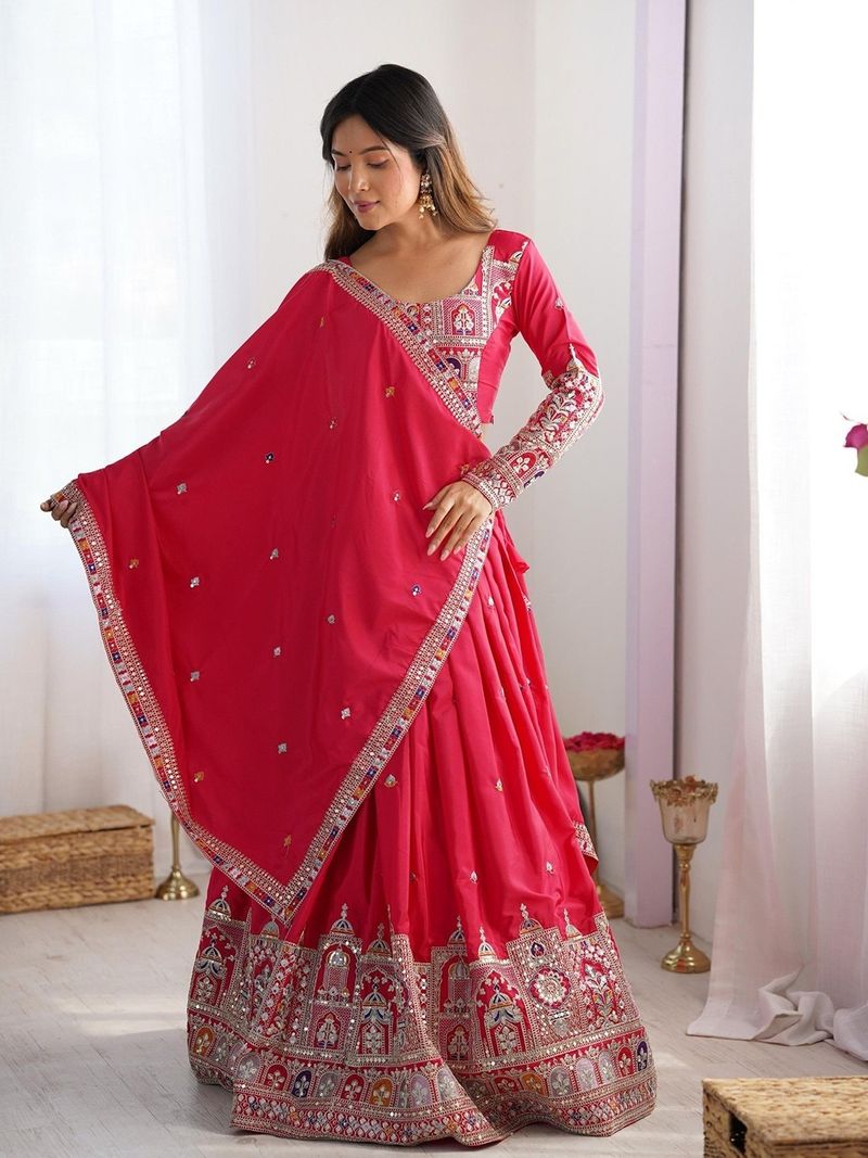 Udbhav Export Embroidered Semi Stitched Lehenga Choli (Pink) - Image 4