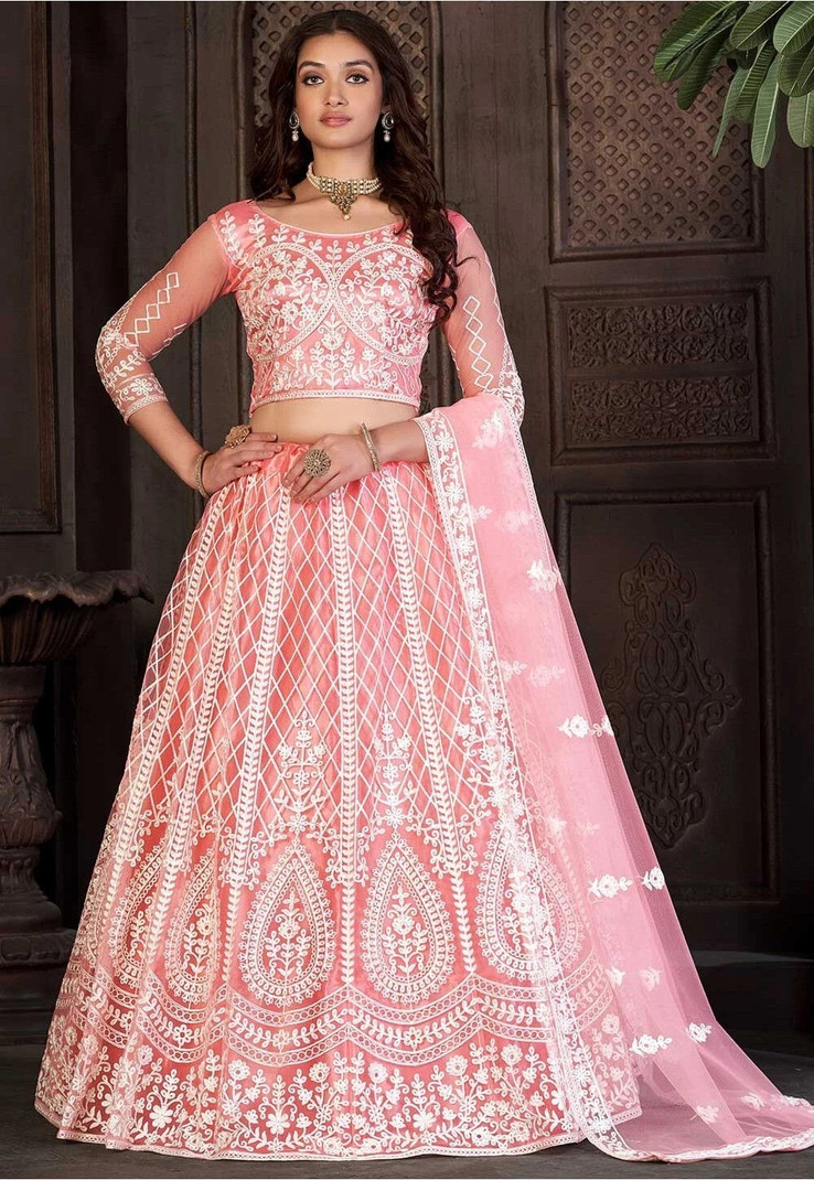 Cute Fellow Embroidered Semi Stitched Lehenga