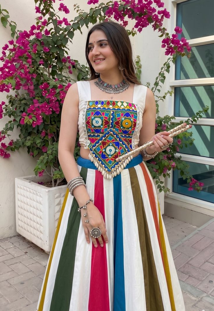Muhurat Fashion Striped Semi Stitched Lehenga & Crop Top - Image 6