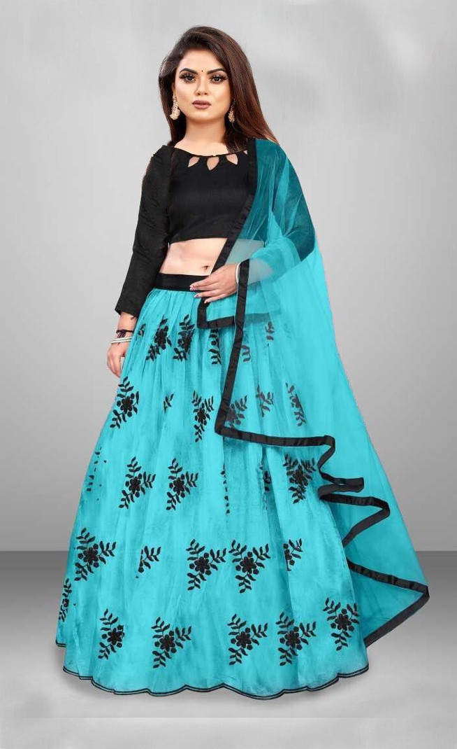 JANVI CREATION Embroidered Semi Stitched Lehenga
