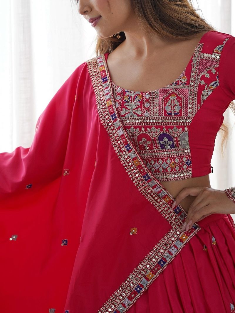 Udbhav Export Embroidered Semi Stitched Lehenga Choli (Pink) - Image 6