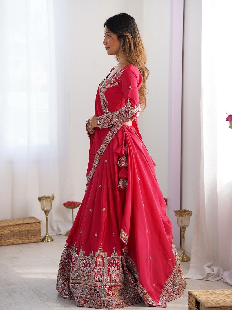 Udbhav Export Embroidered Semi Stitched Lehenga Choli (Pink) - Image 3