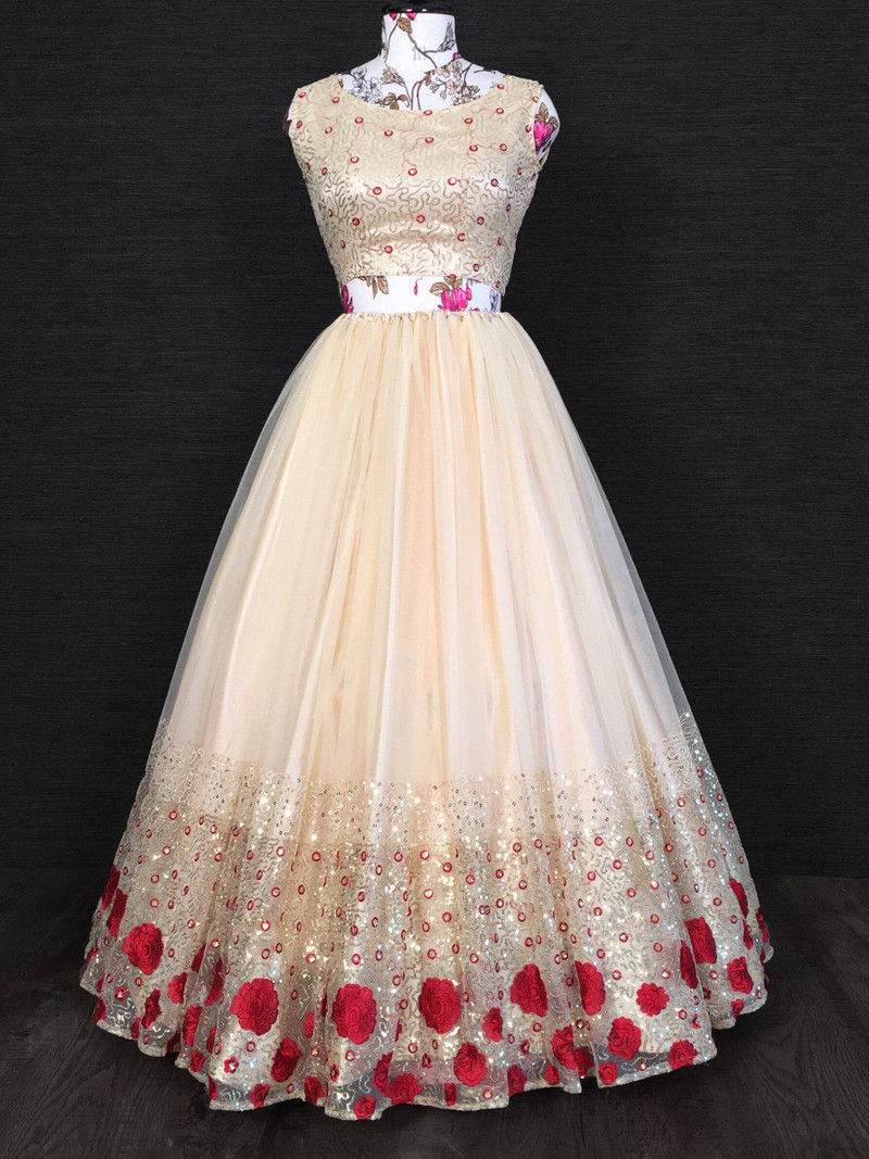 PRIYAAN Embroidered Semi Stitched Lehenga (Red)