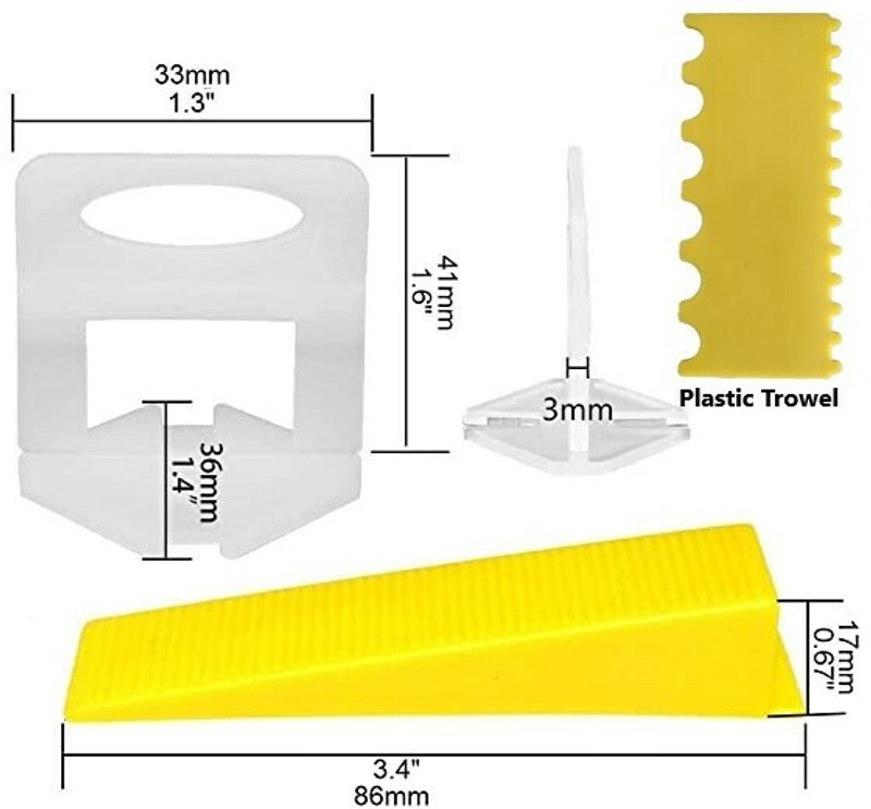OLLSET Tile Leveling System Wall Floor Spacer Tile Levelling Tools, 100 Wedge and 200 Clips 3mm Lever Tool 5 cm