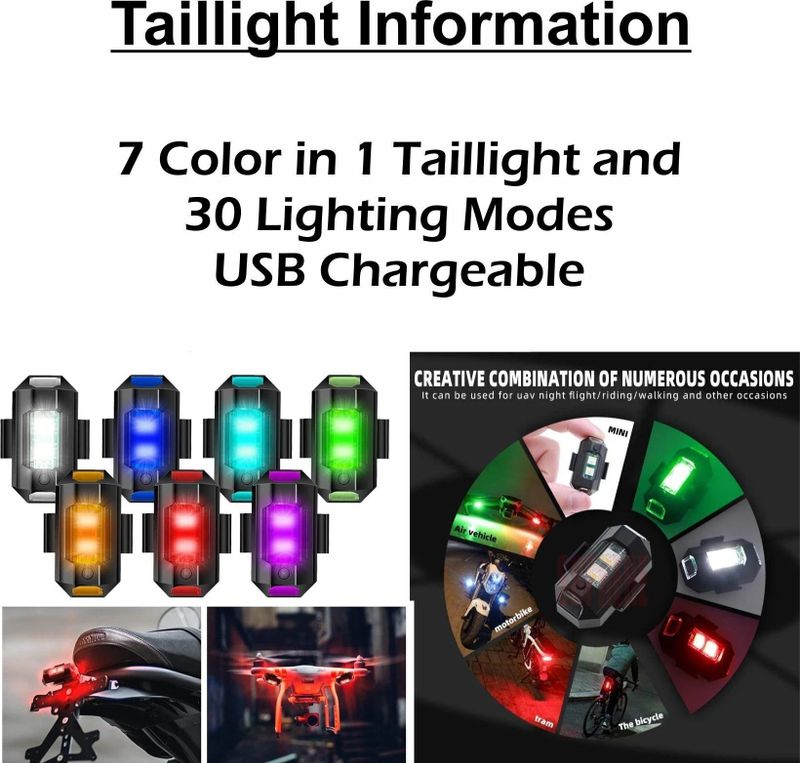 Onbicle Universal Safety Small Light 7 Colors, 30 Modes, Cycle Helmet Bicycle Motorbike LED Rear Break Light (Black) - Image 5