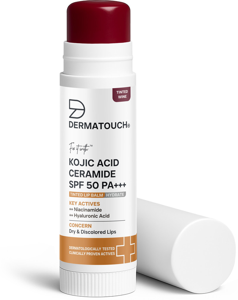 Dermatouch Kojic Acid Ceramide SPF 50 PA+++ Cherry Red Lip Balm for Pigmented & Dry Lips Tinted Wine Pack of: 1, 5 g
