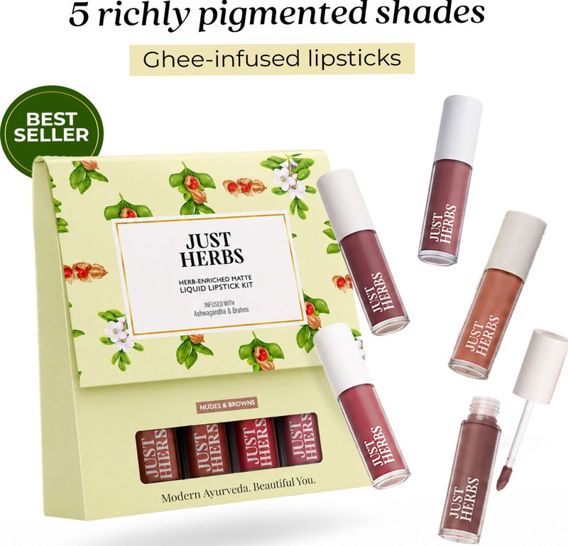 Just Herbs Enriched Liquid Lipstick Kit Set of 5 Nude Pack of 5 - Image 2