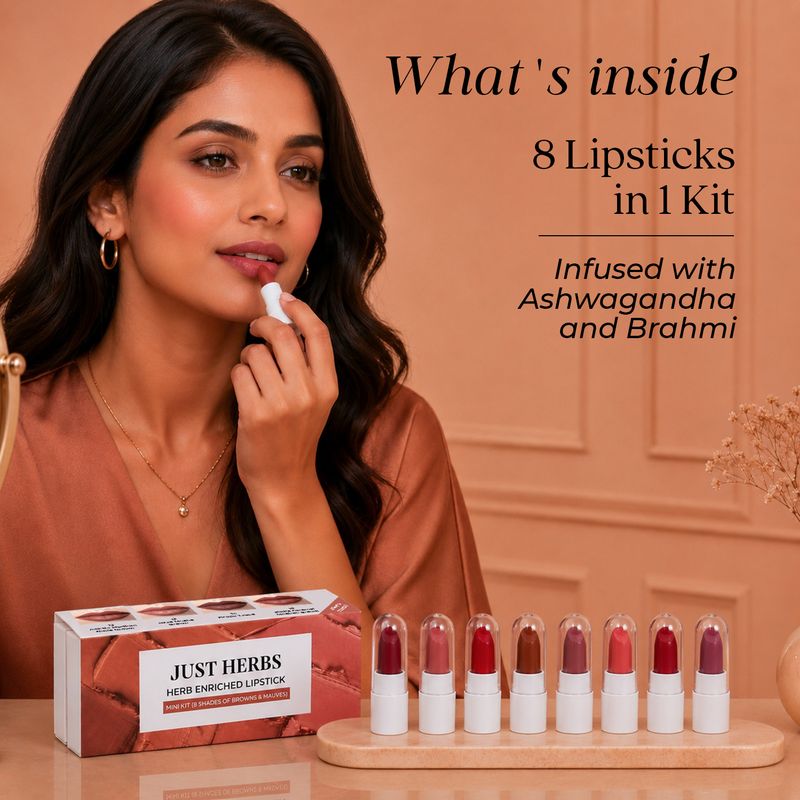 Just Herbs Herb Enriched Lipstick Kit, 8 Shades, 9.6g - Image 6