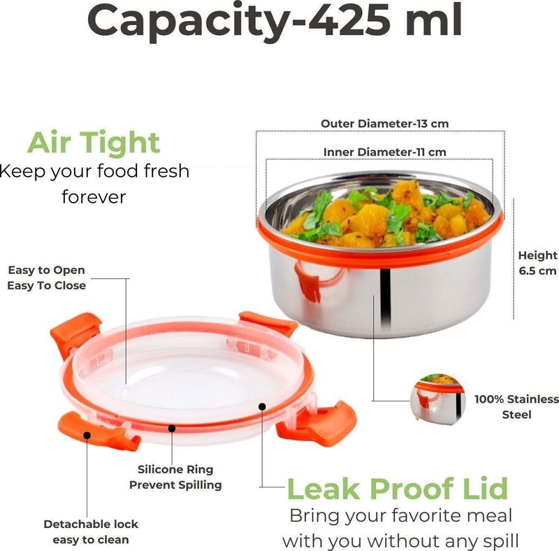 UNINOX Stainless Steel 425ml Orange Lunch Box - Image 4