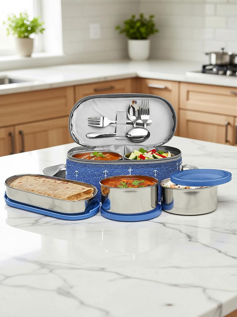MILTON Blue 3 Containers Stainless Steel Office Lunch Box - Image 4
