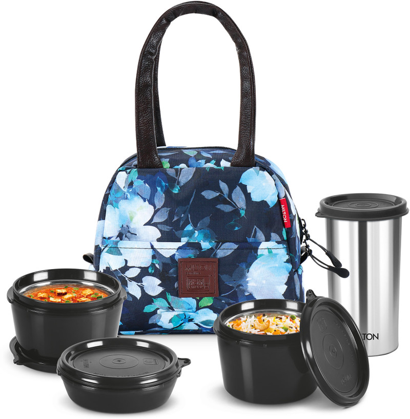 MILTON Floret Tiffin (BLUE) 3 Containers Stainless Steel, Plastic Office Lunch Box