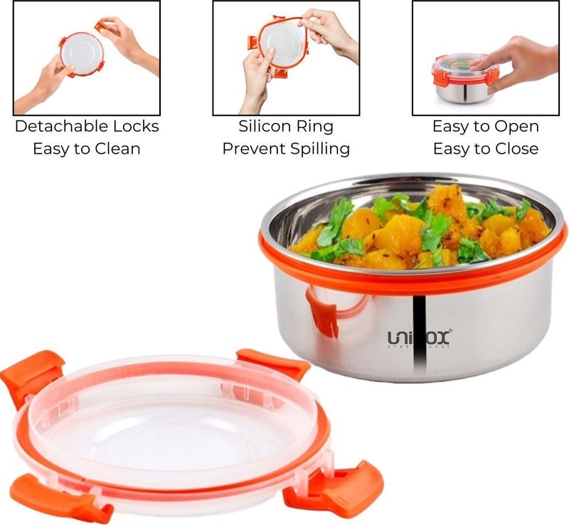 UNINOX Stainless Steel 425ml Orange Lunch Box - Image 6