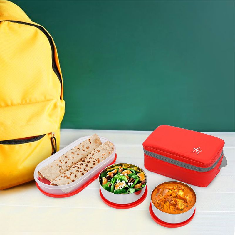 Flipkart SmartBuy Red 3 Containers Stainless Steel Lunch Box - Image 4