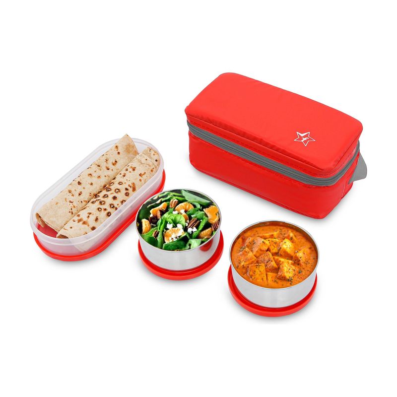 Flipkart SmartBuy Red 3 Containers Stainless Steel Lunch Box - Image 2