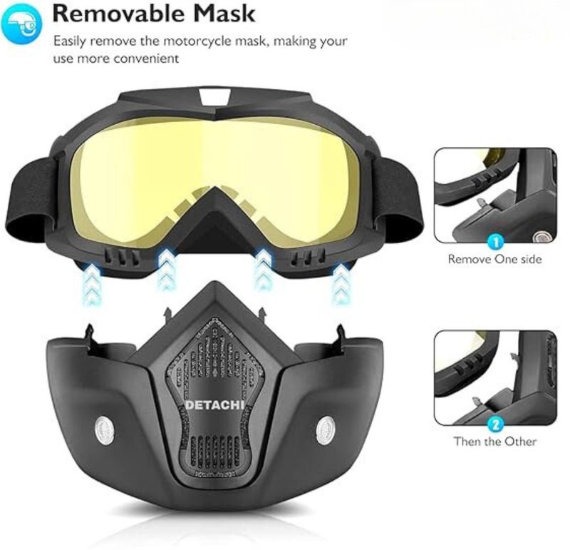 KAVYARA Riding Armor Face Protective Cover Windproof Night Vision Glasses & Dust Filter Decorative Mask (Yellow, Pack of 1) - Image 7