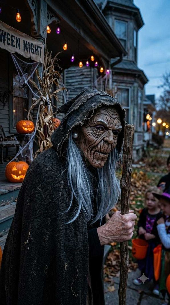 COSTUMEKING Old Woman Halloween Mask with Gray Hair - Image 5