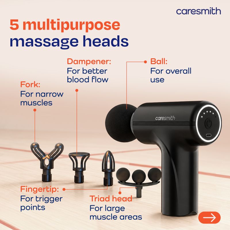 caresmith FCS0104 Charge Massage Gun Massager Full Body for Pain Relief Massager (Black) - Image 6