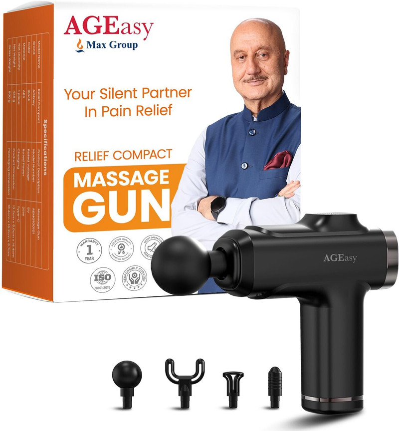 AGEasy (Max Group) Massage Gun, 8 Speed, 4 Massage Heads, Rechargable USB Type - C Massager - AGEasy
