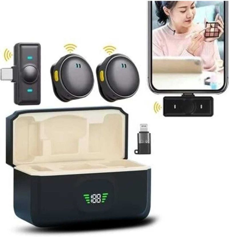 TECHNOLOGIA Q8 Dual Wireless Mic with Charging Case (Black) - Image 3