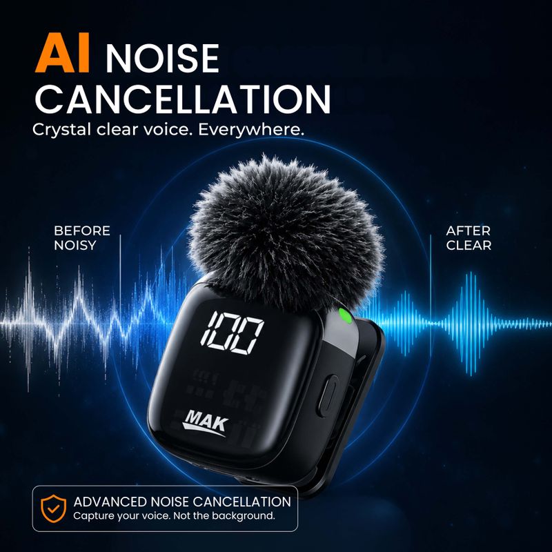 MAK Dual Wireless Lavalier AI ANC Microphone - Image 5