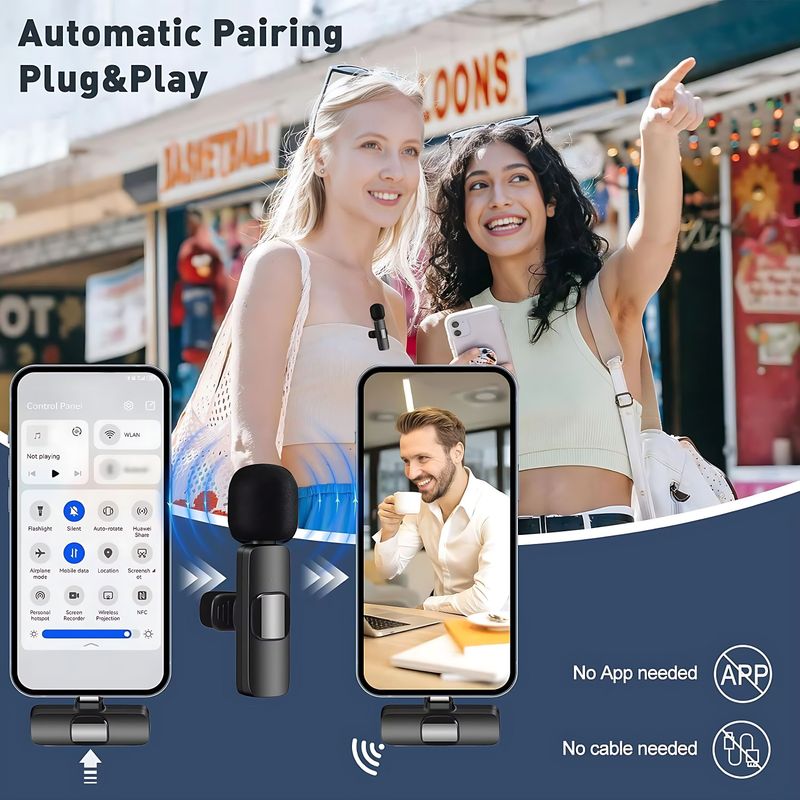 MMAK Dual Wireless Lavalier Mic with LED Selfie Stick - Image 4