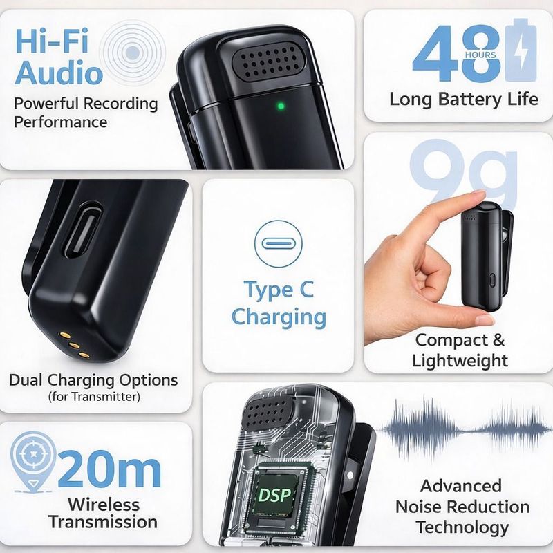 Monrix K6 Wireless Microphone for YouTube & Instagram Reels - Image 3