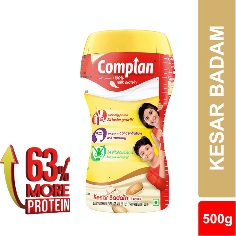 COMPLAN Nutrition Drink Powder for Children, Kesar Badam Flavour, Jar 500 g