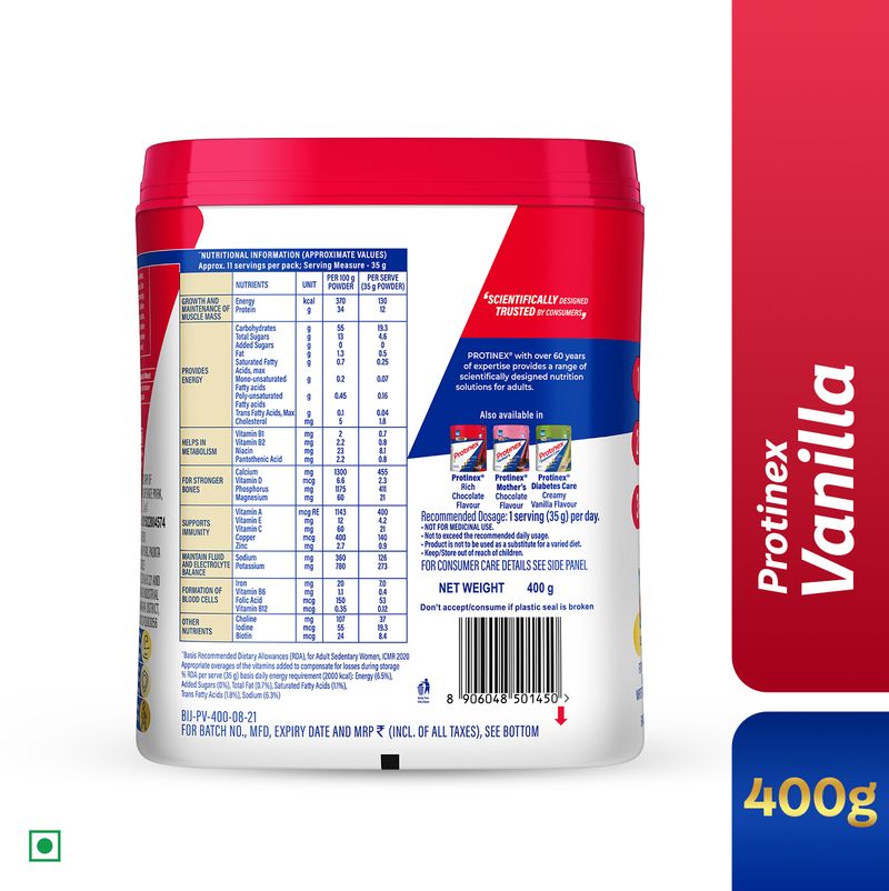 Protinex Creamy vanilla |40% daily protein with 200ml milk | Strong muscles | Zero sugar (400 g) - Image 3